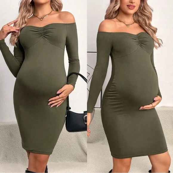 BellanBlue Dresses | Maternity Off Shoulder Fitted Party Evening Dress | Color: Green | Size: Various